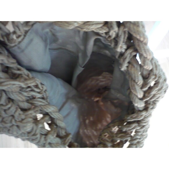 Vtg Woven Rope Crochet Bucket Beach Bag Tote Drawstring Handle Boho Hippie Fairy - Picture 11 of 12